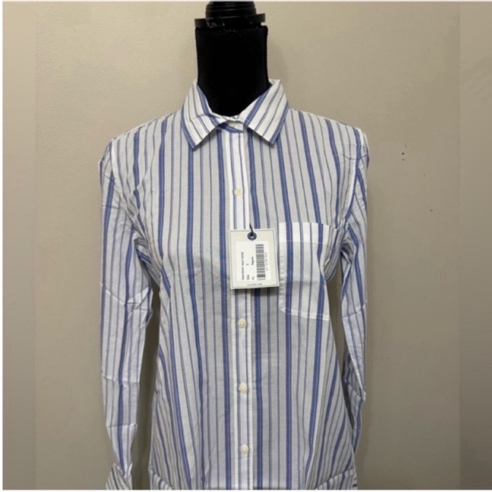 NWT UNTUCKit Women’s PERSE Blue and White Striped Button Down Shirt Size 6